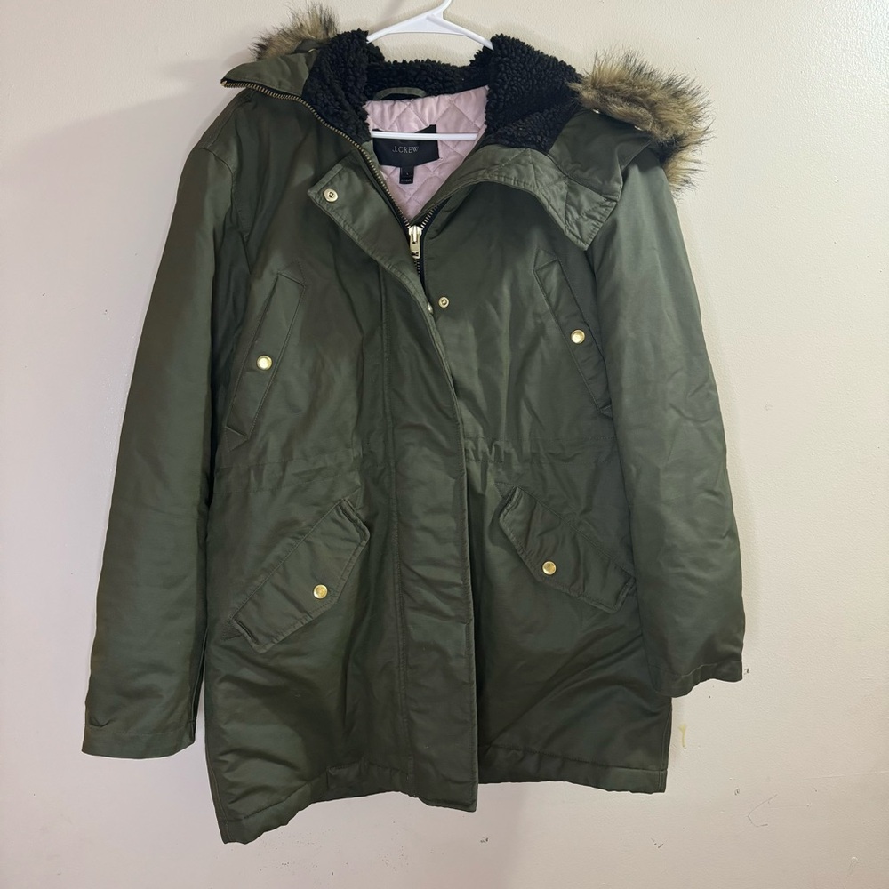 J. Crew Perfect Winter Parka Primaloft Olive Green large - Picture 10 of 15